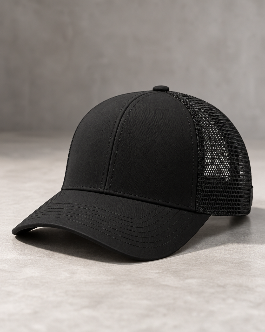 Boné Curvo Liso Tela Poliéster Preto