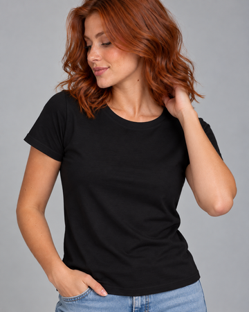 Camiseta Feminina 100% Algodão Baby Look - Preto